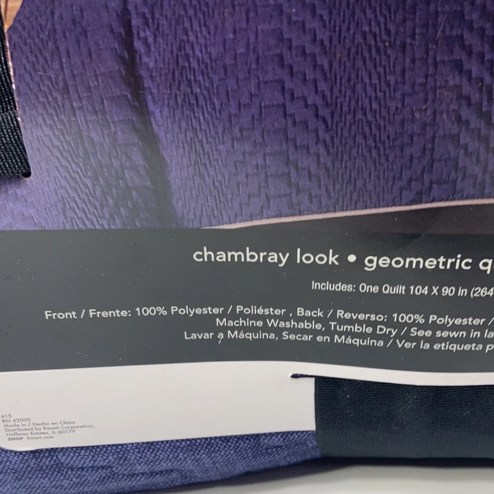 Attention Reversible Quilt King Blue Gray Chambray Look Geometric Quilting NWT